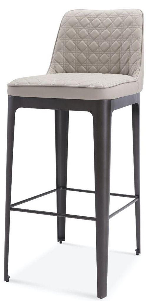 Casa Padrino Luxus Barstuhl Beige / Matt Grau 40 x 50 x H. 100 cm - Echtleder Barhocker mit pulverbeschichtetem Edelstahl Gestell - Luxus Bar Möbel