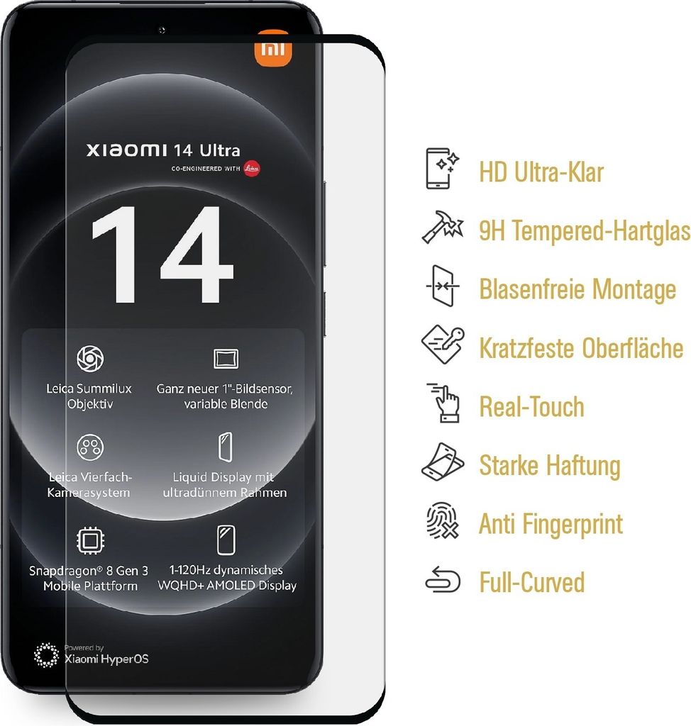 3x 9H Panzerhartglas für Xiaomi 14 Ultra FULL CURVED echtes Produktbild 3