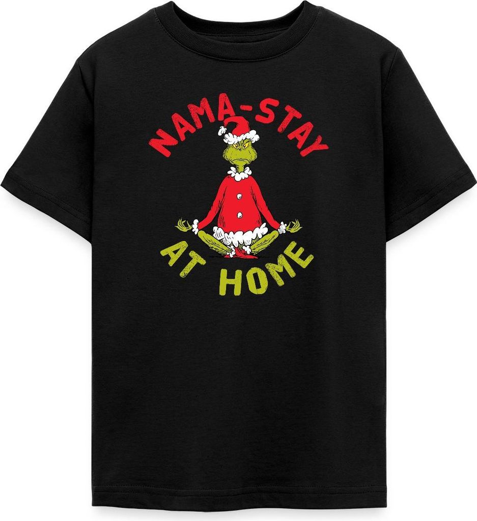 Spreadshirt Der Grinch Meditation Nama-Stay At Home Teenager T-Shirt, 134/146 (9-11 Jahre), Schwarz