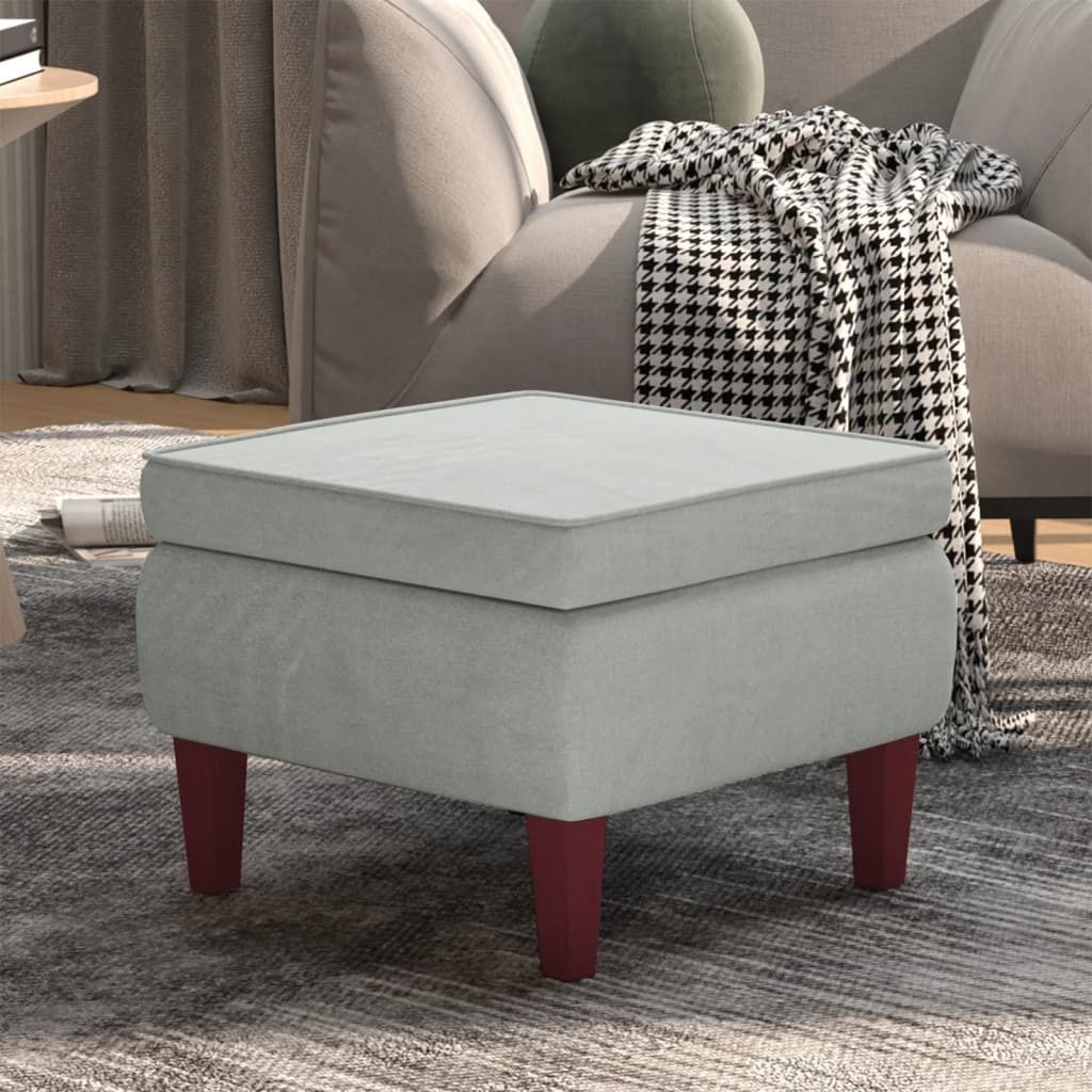 The Living Store Hocker mit Holzbeinen Hellgrau Samt