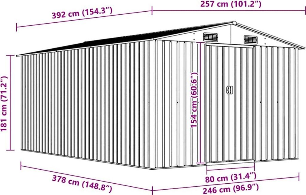 vidaXL Casetta da giardino 257x392x181 cm in metallo Immagine del prodotto 