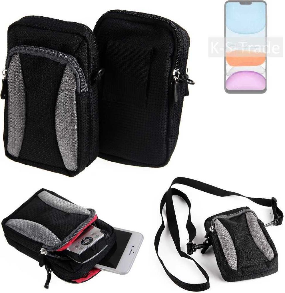K-S-Trade Holster Schutz Hülle kompatibel mit Meizu M10S Handy Hülle Gürteltasche Umhängetasche mit Zusatzfach schwarz