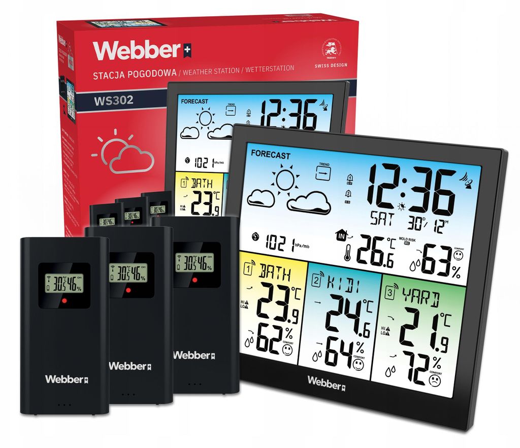 Webber Ws302 Wetterstation, 3 Aussensensoren, Dcf, Thermometer, Hygrometer