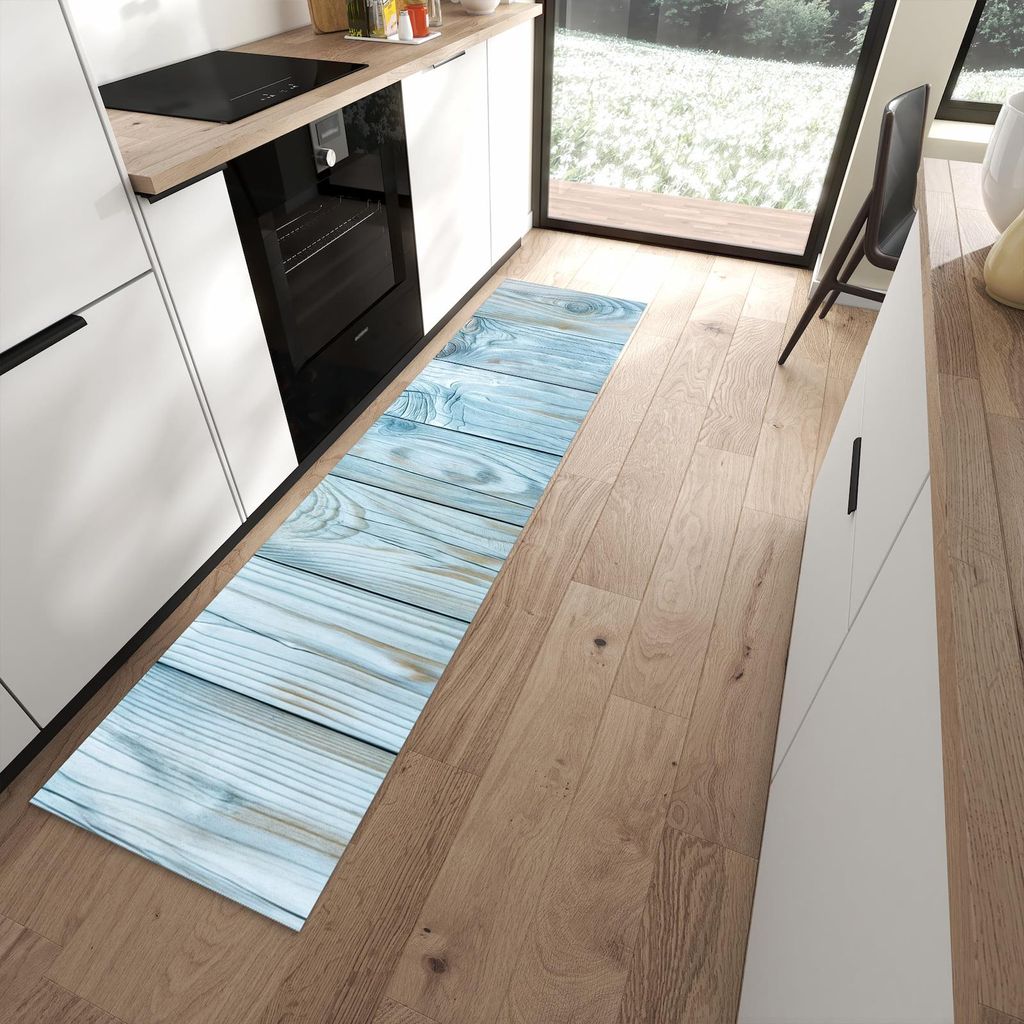 Küchenteppich 60x240cm rutschfest & abwischbar PVC Läufer - Holzbretterdekor