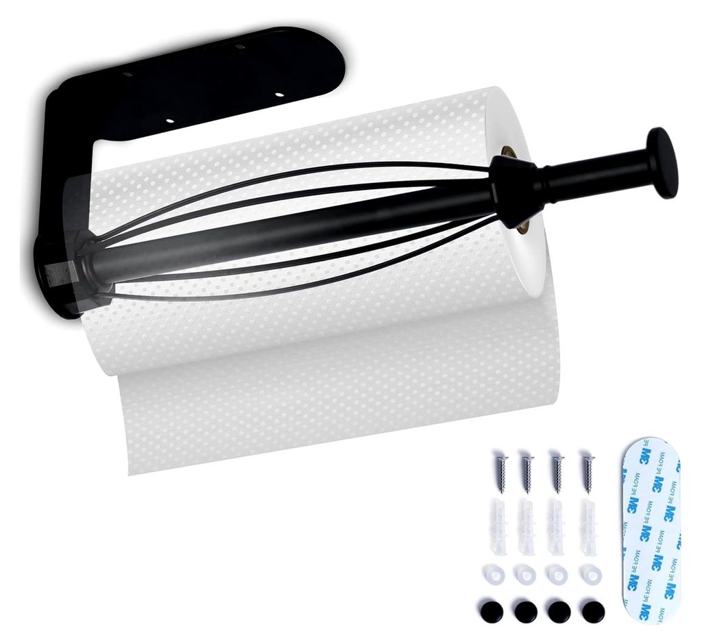 Küchenrollenhalter mit Dämpfungseffekt, Einhandbedienung, Papierrollenhalter, selbstklebend oder anschraubbar, Schwarz