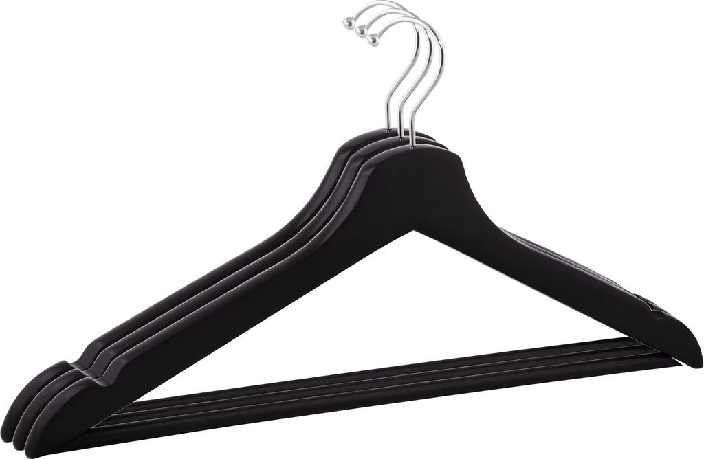 Holz Kleiderbügel mit Hosenstange - 3 Stück - Holzbügel Garderobenbügel - Schwarz