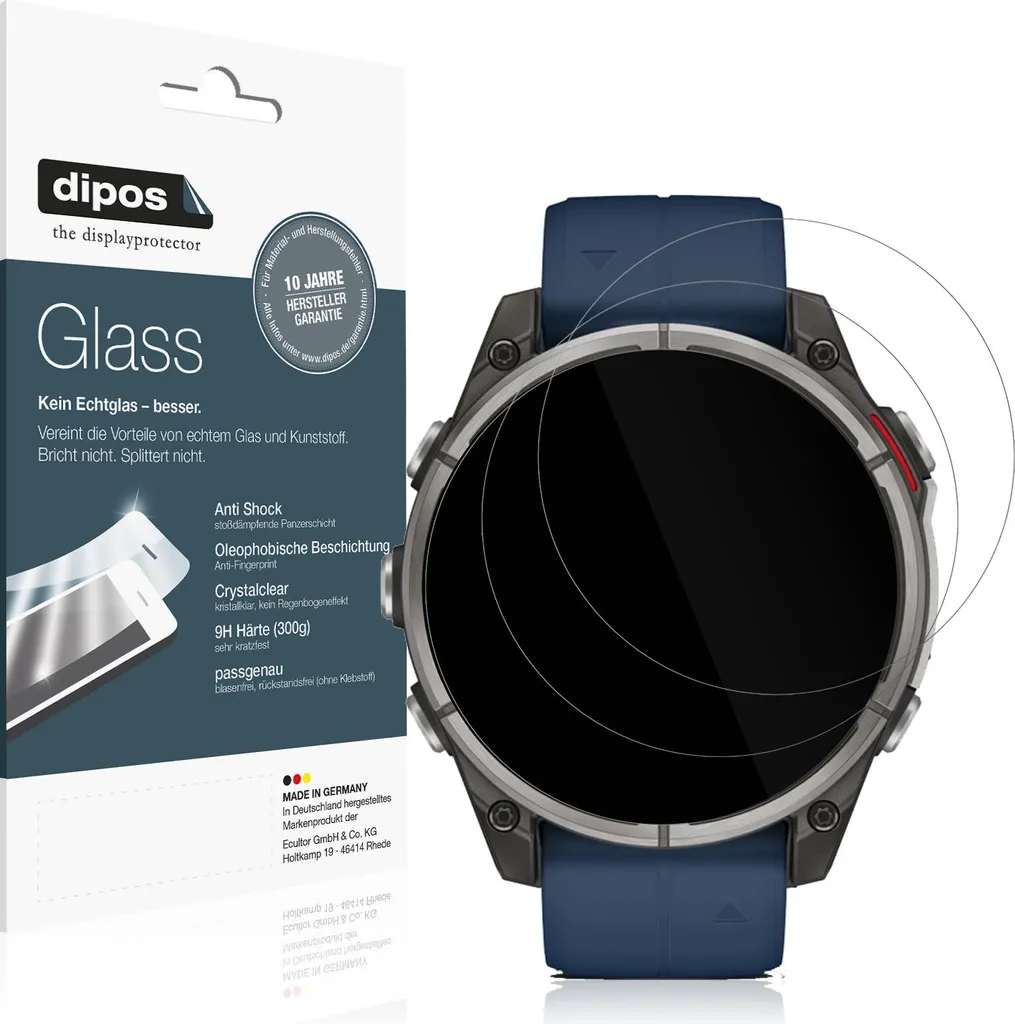 2x dipos Glass per Garmin Quatix 8 47mm | Protezione Schermo Invisibile
