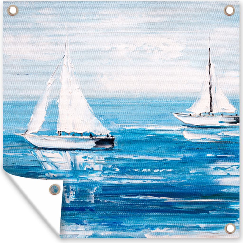 MuchoWow 50x50 cm Outdoor-Poster Gartendeko Sichtschutz Garten Poster für den Garten Malerei - Ölfarbe - Boot - Wasser