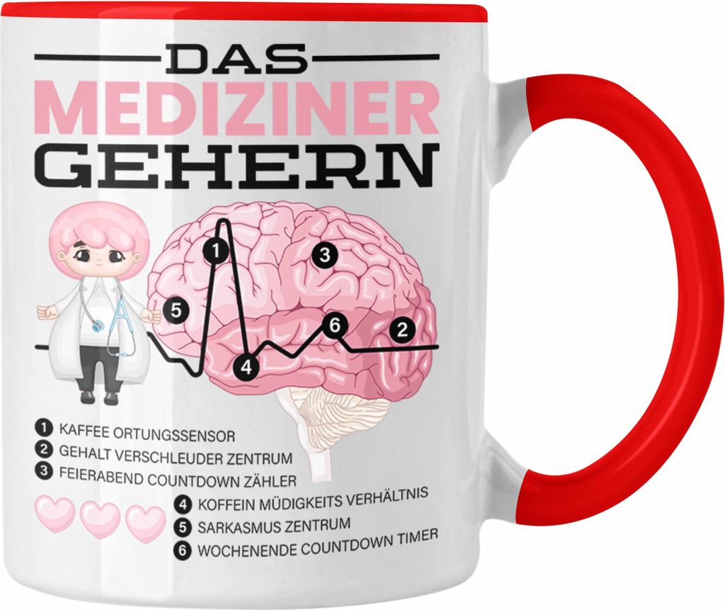 Trendation - Das Mediziner Gehirn Tasse Geschenk Medizin-Studium Arzt Geschenkidee (Rot)
