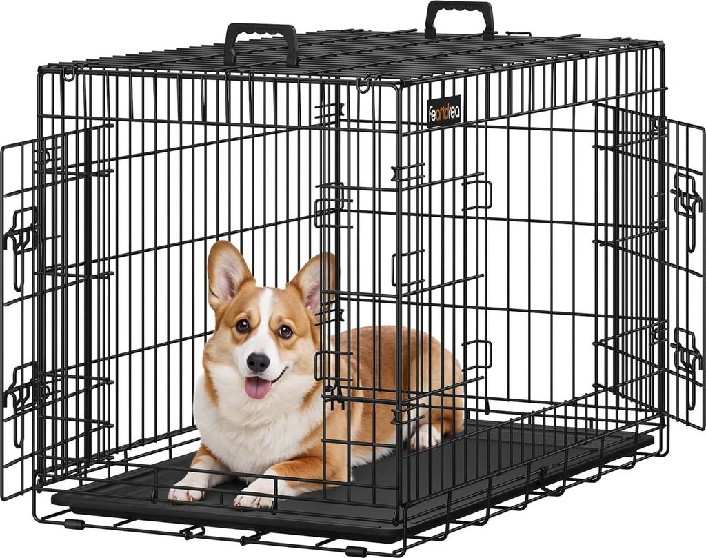 Songmics Hundekäfig Klappbar 2 Türen Kunststoffschale Schwarz