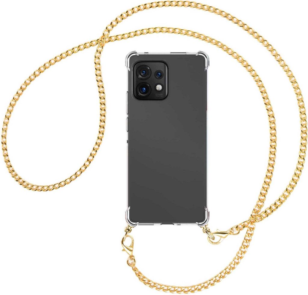 Handykette Backcover-Schutzhülle mit Band (Metall goldfarben) für Motorola Edge 40 Pro (Moto X40) - goldfarbene Kette
