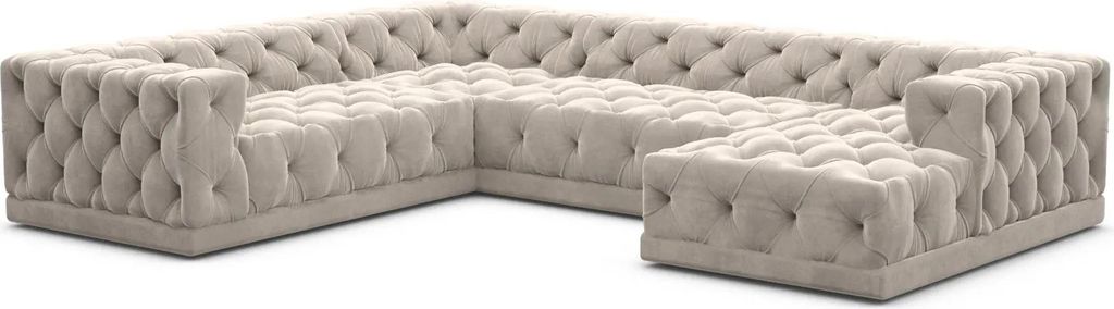 Samtstoff U-Form XXL Wohnlandschaft Meliva Sand Rechts