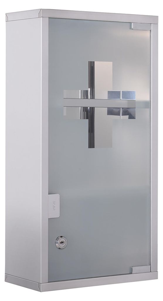 Medizinschrank aus Edelstahl Arzneischrank zur Medikamenten-Aufbewahrung. Abschlie?bar Medikamentenschrank mit 3 F?cher. Glastš¹r 25 x 12 x 48 cm...