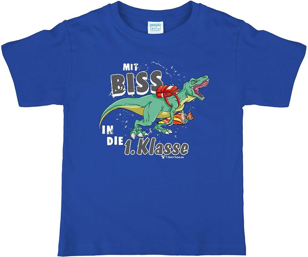 T-Rex T-Shirt blau Schulanfang Mit Biss in die 1. Klasse