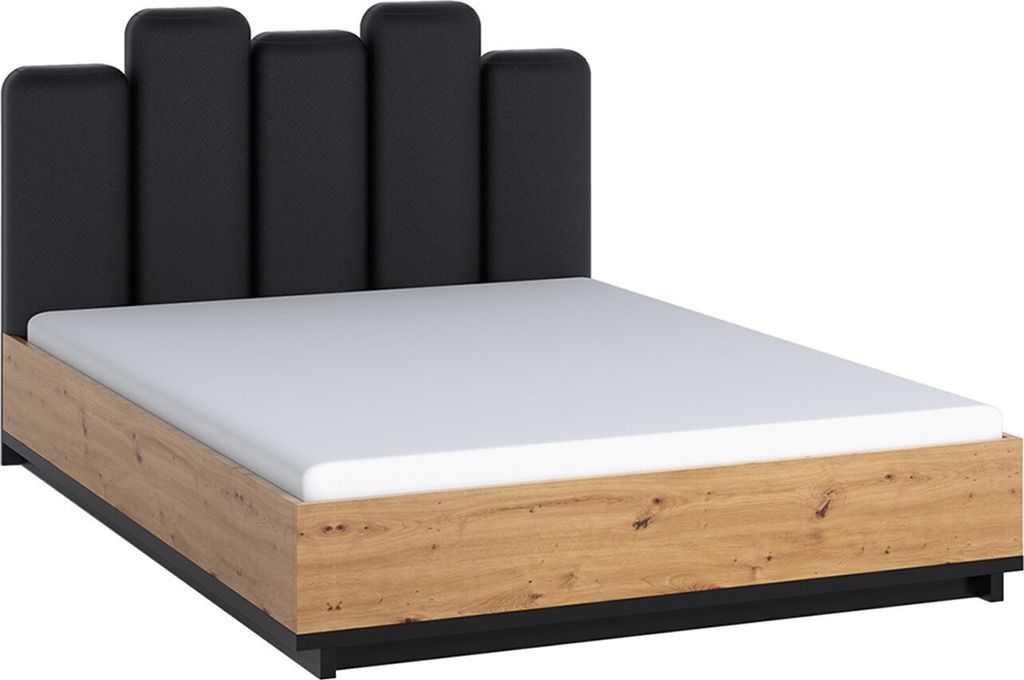 Bettso Schlafzimmerbett NESI 160x200 / mattschwarz + Eiche artisan Ohne Matraze