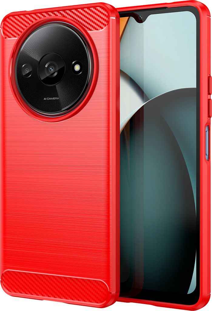 Hülle für Xiaomi Redmi A3 Carbon-Faser Weich TPU Silikon Stoßfest Handyhülle Rot