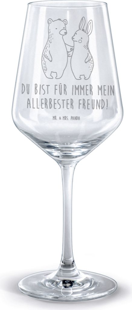 Mr. & Mrs. Panda Weinglas Bär und Hase Umarmen - Transparent - Geschenk, Beste Freundin, glas für rotwein, Immer, Rotweinglas mit Gravur, Bärche...