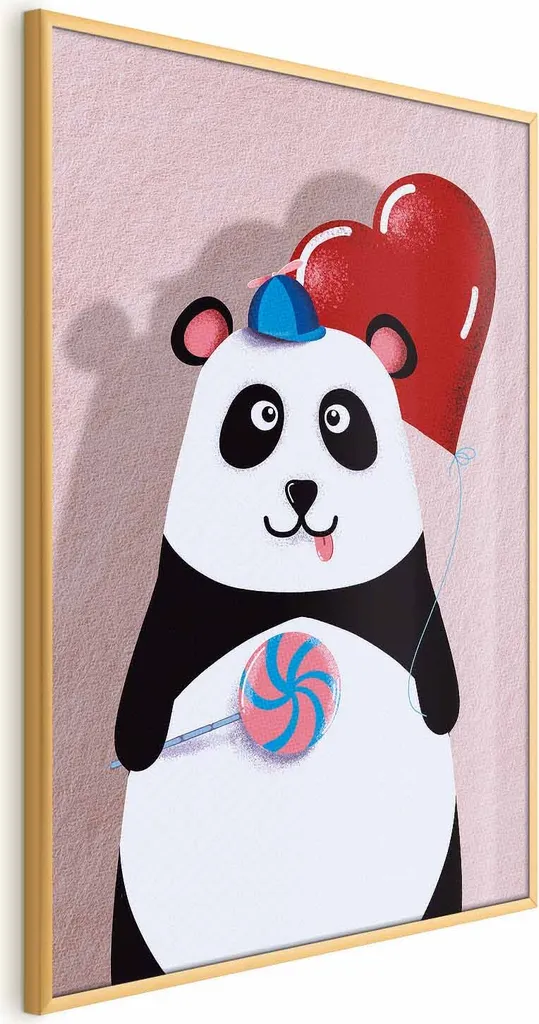 Poster Panda con palloncino 40x60 cm con cornice dorata senza margine