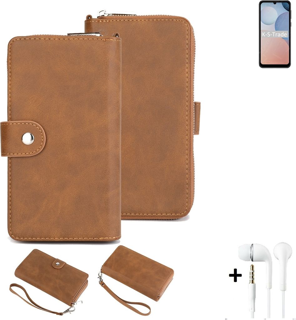 K-S-Trade Handy Schutz Hülle kompatibel mit Ulefone Note 6T + Kopfhörer Portemonnee Tasche Wallet-Case Bookstyle-Etui braun (1x)
