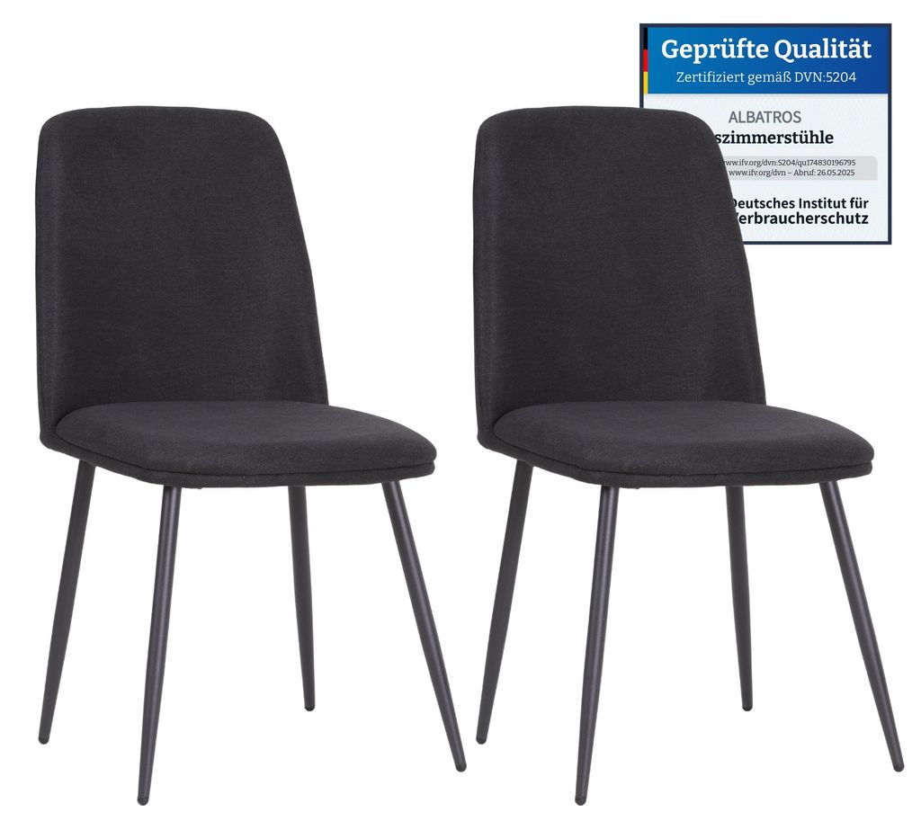 Albatros BONO Stoffstuhl Schwarz– 2er-Set Esszimmerstühle Produktbild 