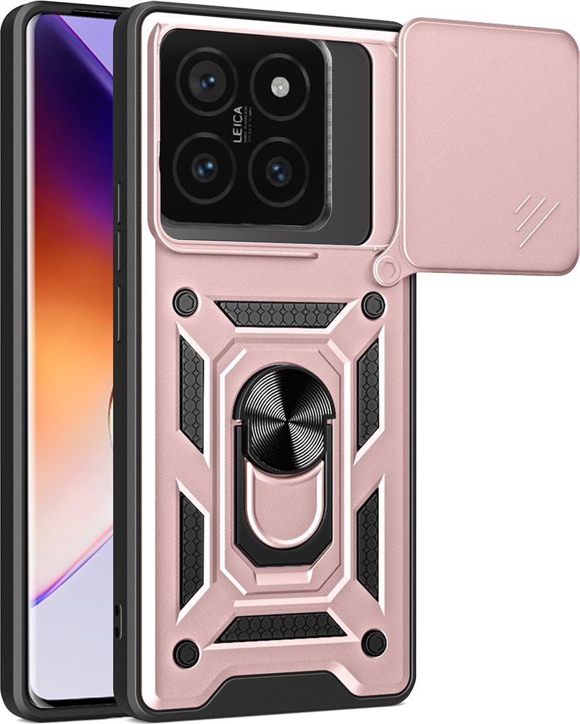 Hülle für Xiaomi 14T Pro Magnetische Ring Ständer Halter Dia Kameraschutz TPU Bumper Silikon Schutzhülle Rosa