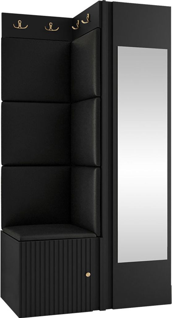 MIRJAN24 Garderoben-Set Orion Ryfel Slim XXVI, Kleiderschrank, Schuhschrank, Kleiderhakenbrett, 7x Paneel 42x42, Spiegel, 6 Kleiderhaken, Metallgri...