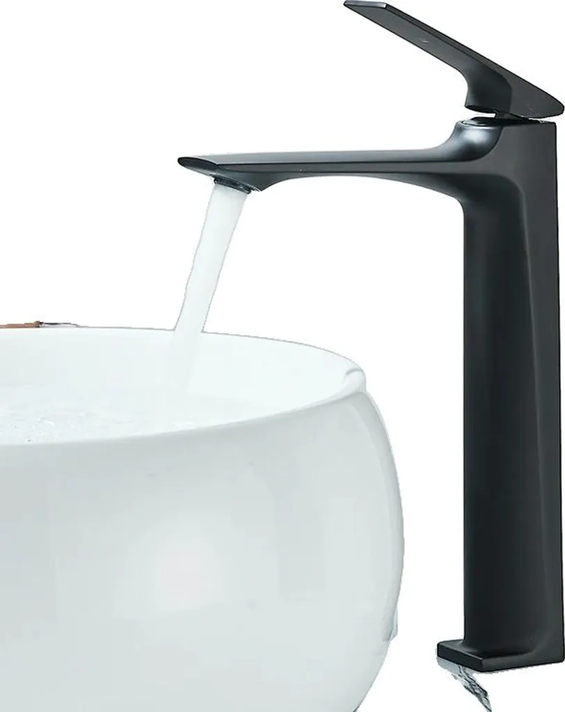 Miscelatore Lavabo Soffitto Nero Opaco - Design Flusso Naturale