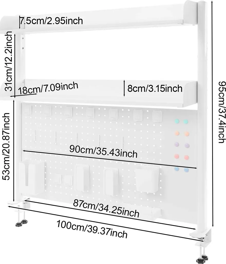Étagère de bureau pour gagner de la place - Rangement Pegboard Blanc