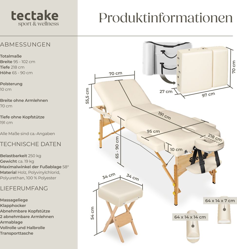 3 Zonen Massageliege-Set Breite 70 cm, Polsterung 10 cm 218 Produktbild 5