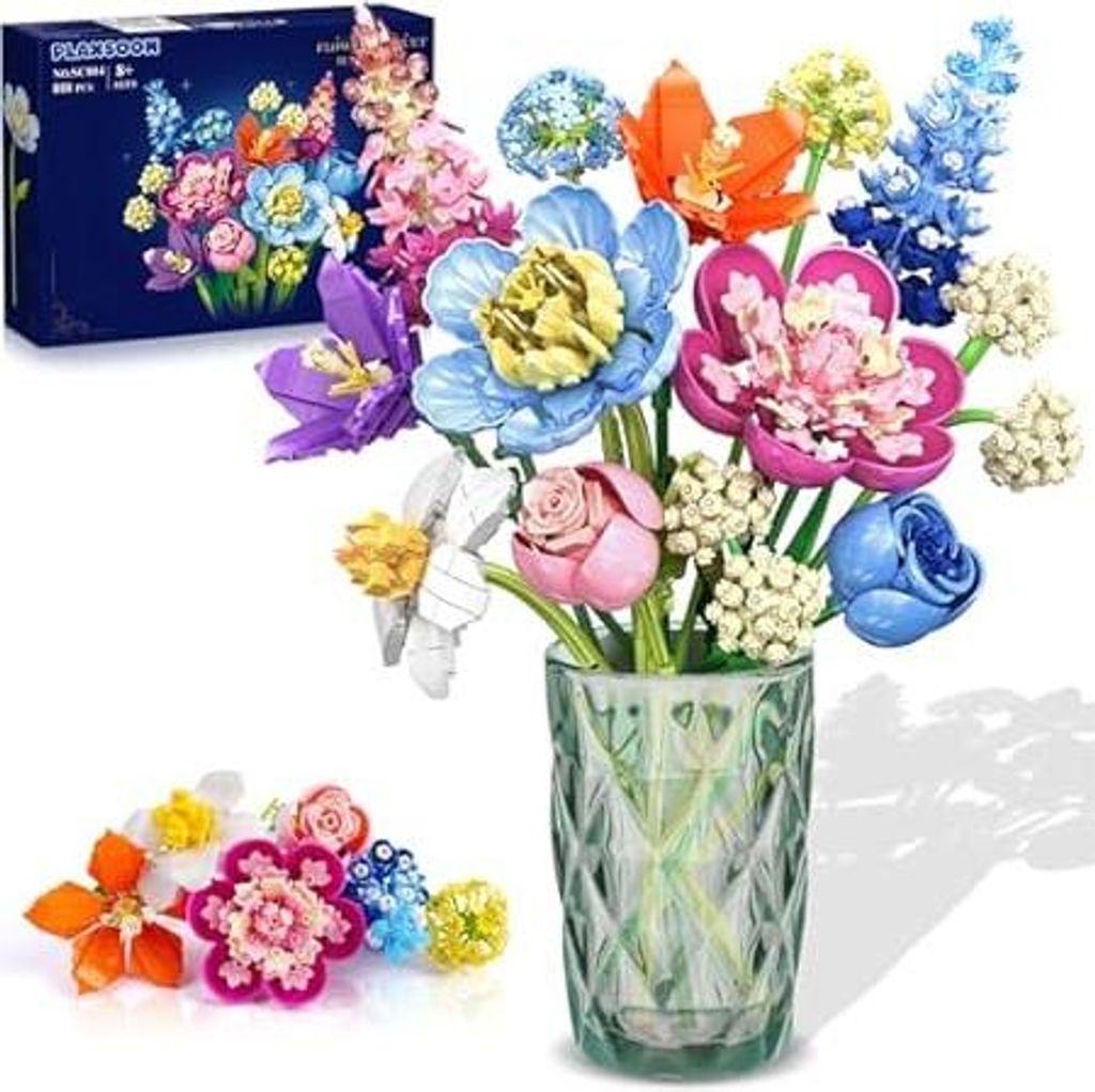 Blume Bausteine für Erwachsene, Botanical Kollektion Bauspielzeug, Pflanze Home Deko, Blumenstrauß Spielzeug Valentinstag Frauen Kinder Jungen M...