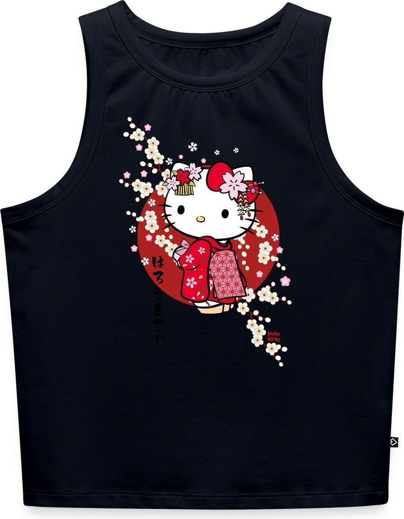 Spreadshirt Hello Kitty Japan Kimono Kirschblüten Frauen Cropped Tank Top, XXL, Navy