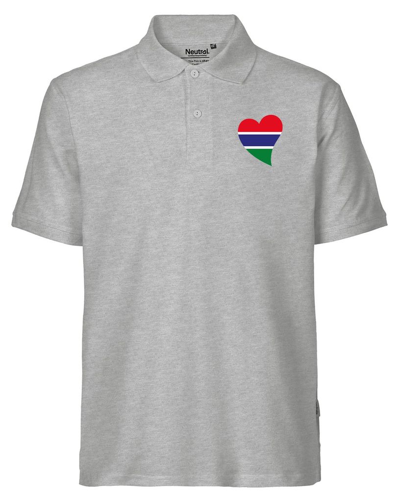 Huuraa Herren Polo Shirt Gambia Flagge Herz XXL Sport Grey Bio Baumwolle Fairtrade Poloshirt Geschenkidee