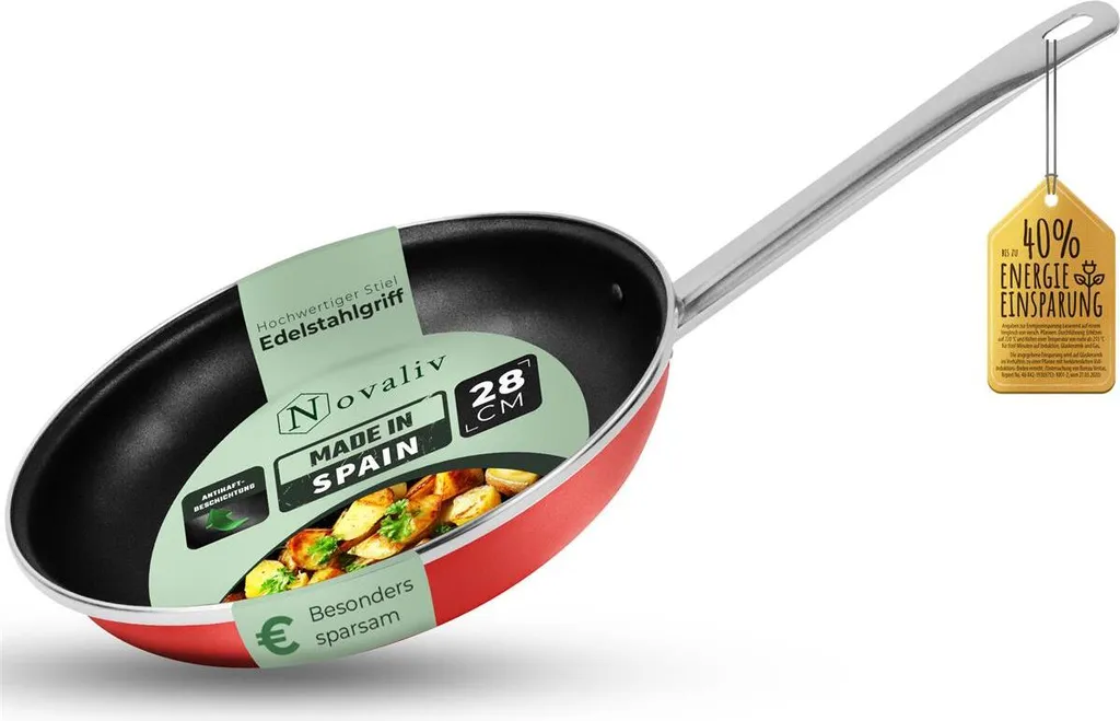 Novaliv Padella Antiaderente 28 cm Rosso - Acciaio Smaltato Induzione