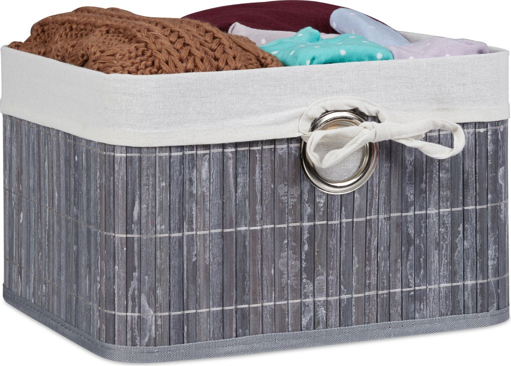 3 x Aufbewahrungskorb Bambus - faltbarer Korb - Stoff - Dekoration - Schrankkorb - grau