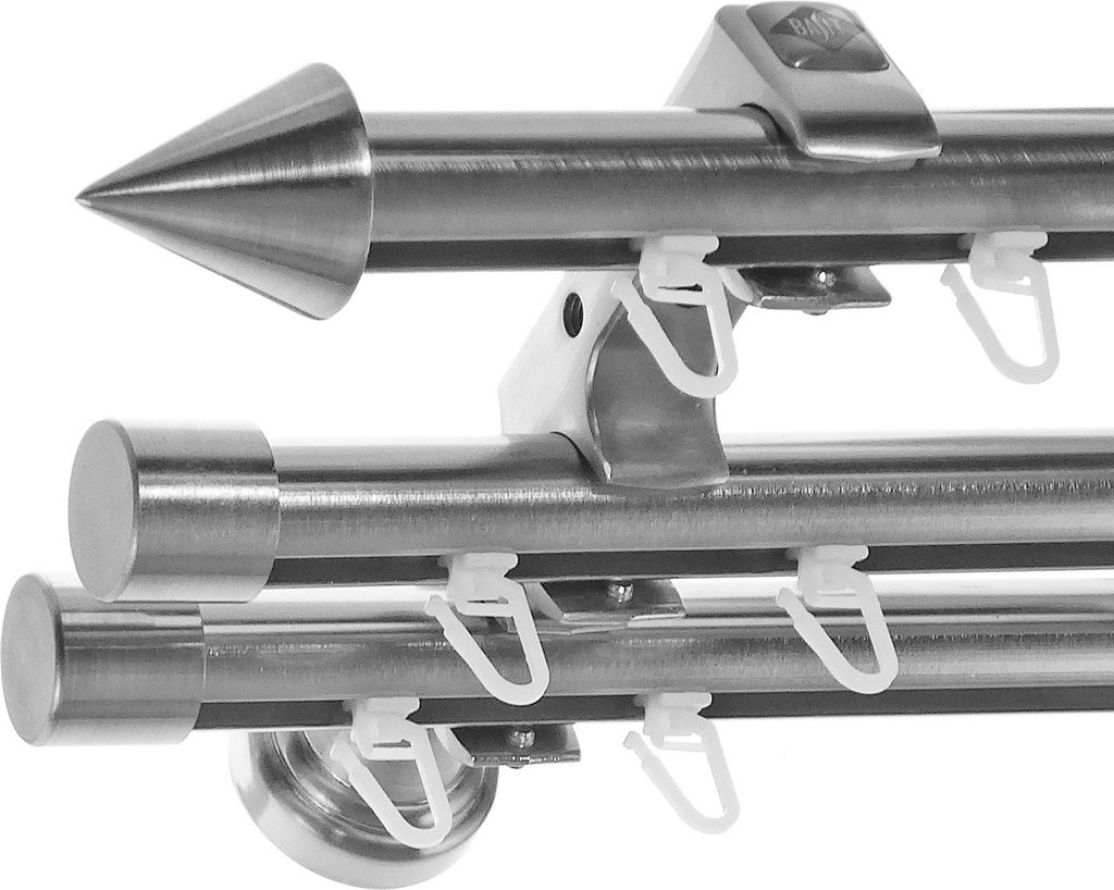 Innenlauf Gardinenstange Ø 20mm Metall Edelstahl Look 3-läufig Wandträger H60III