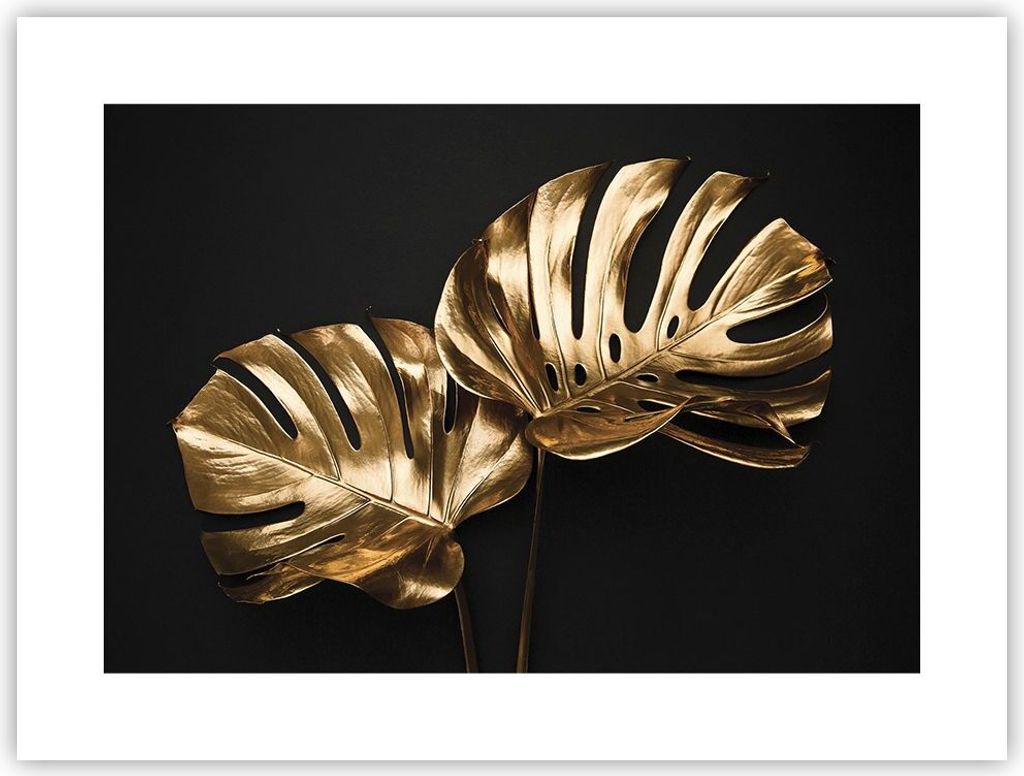 Poster - Poster ohne Rahmen - Golden Blätter Monster - 40x30 cm - Wand Bild - Wanddeko - Wandbilder - Kunstposter - Wandposter - Bilder - Kunstdru...