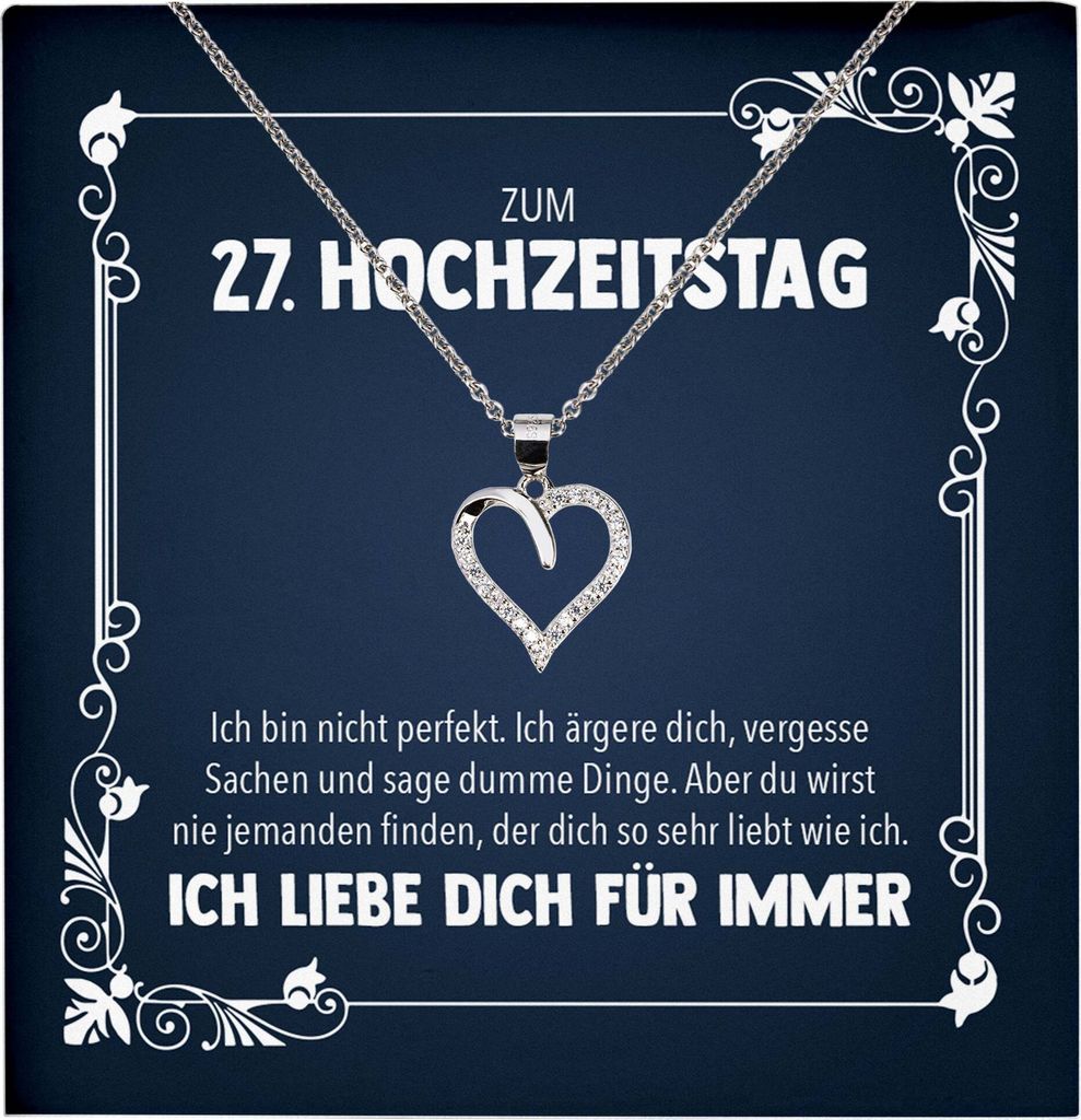 22Feels Ehefrau zum 27. Hochzeitstag Geschenk Ich Liebe Dich Frauen Herz Halskette Damen Collier mit 23 Zirkonia Steinen (Damen Silber 925/000 Schm...