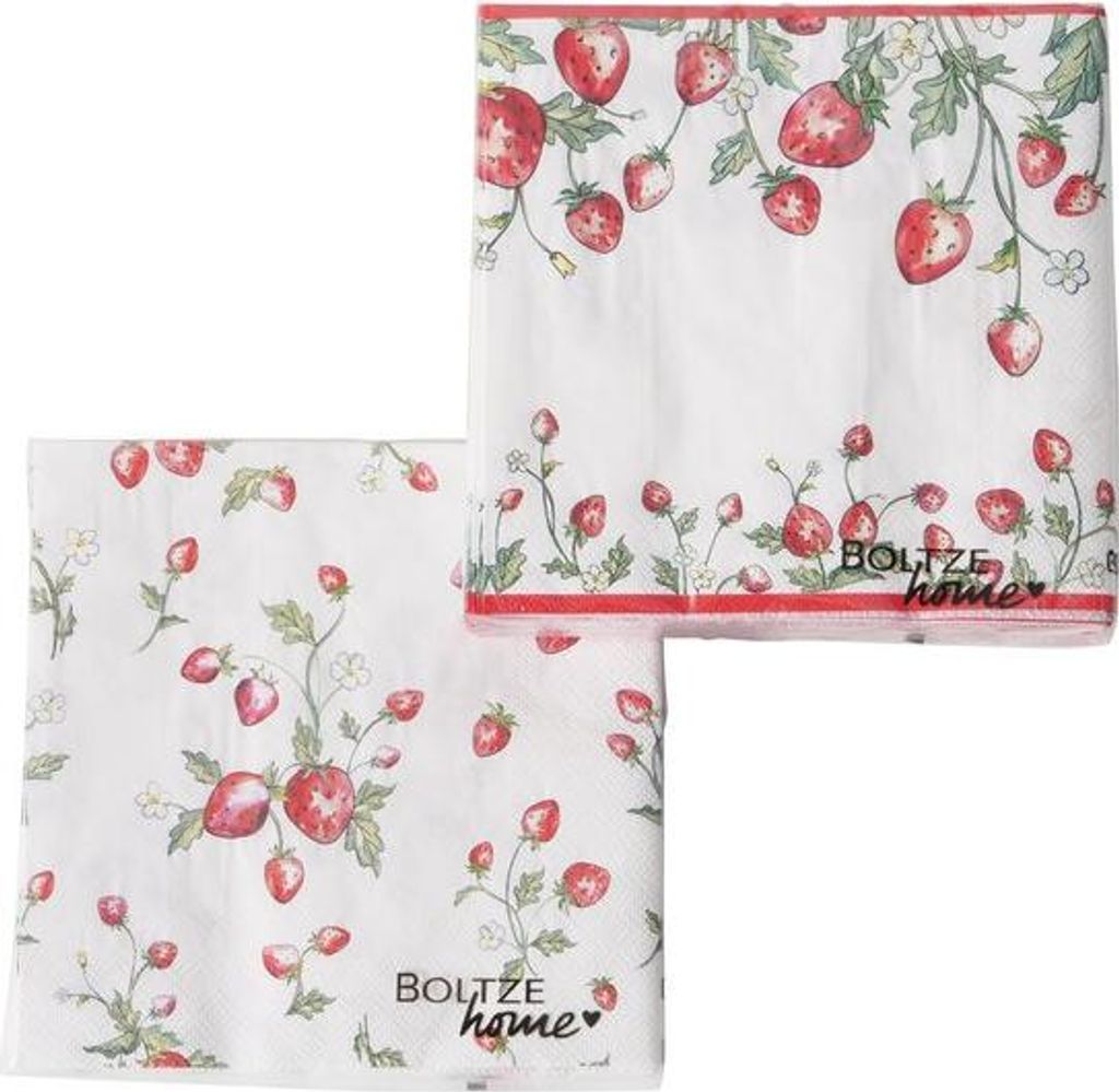Runde Papier Servietten STRAWBERRY Motiv weiß-rot Ø 17cm, Produktbild 