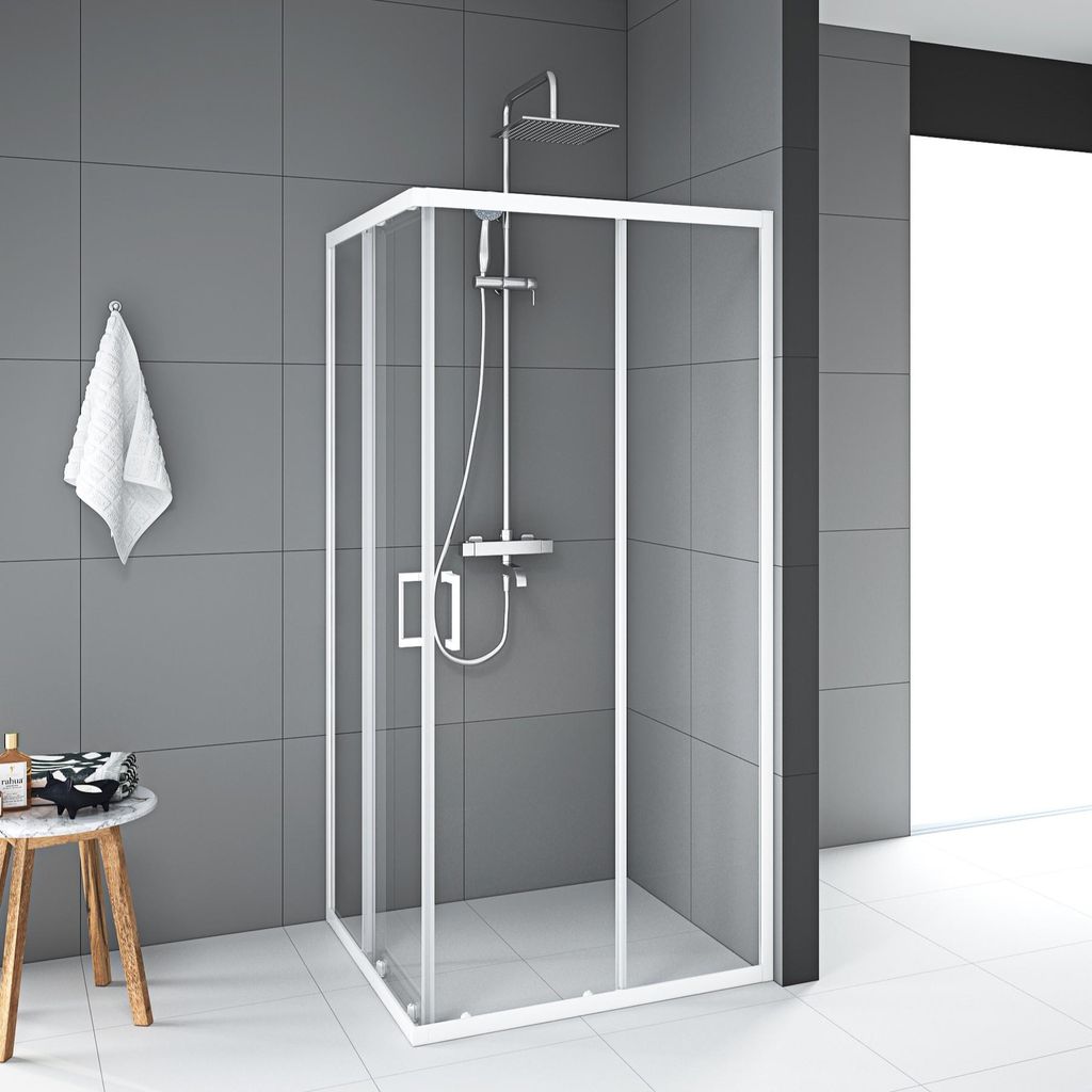 Duschkabine 90x90 cm – MARWELL Factory Eckdusche 200 cm Höhe – Glasdusche mit matt weißem Aluminiumrahmen & 6 mm ESG Sicherheitsglas, Schiebe...