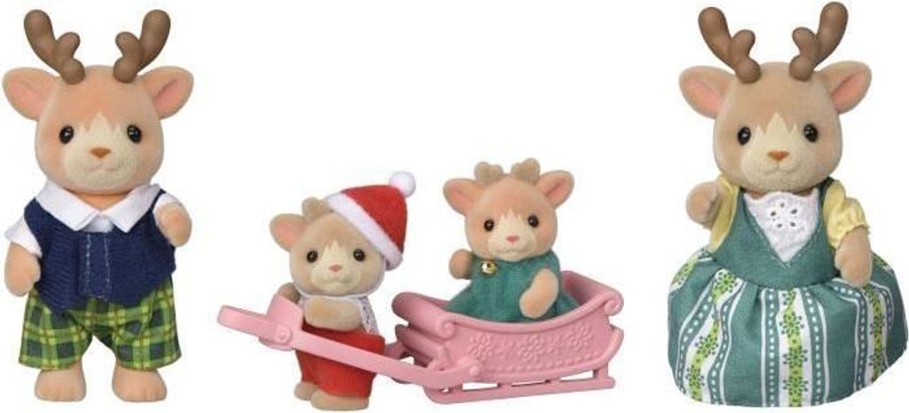 Sylvanian Families Rentier Familie, 4 Figuren, Weiß, Bewegliche Puppe, Abnehmbare Kleidung, Ab 3 Jahren