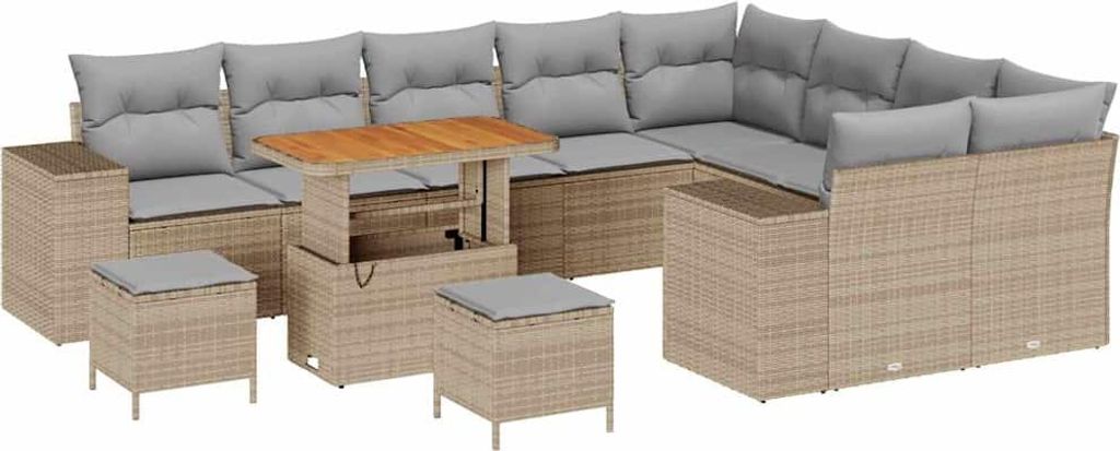 Gartensofa-set mit Kissen 12 pcs Beige Poly-Rattan