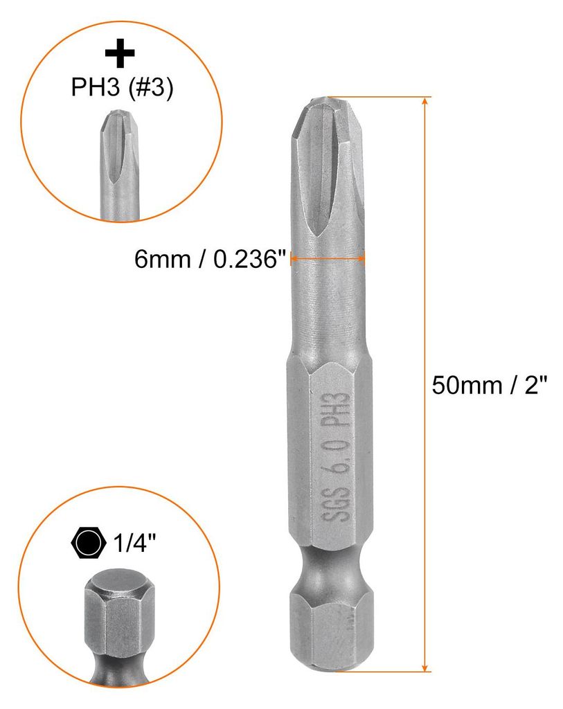 5 Stš¹ck PH3 Phillips Schraubendreher Bit Set mit 1/4" Sechskantschaft, 6mm Stab 50mm Lang Magnetische Kreuzkopf Bitsatz S2 Stahl Bohrer Elektrow...