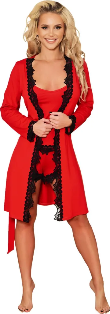 Vestaglia Rossa Flores 2XL - Kimono Donna Satin Floreale Curvy