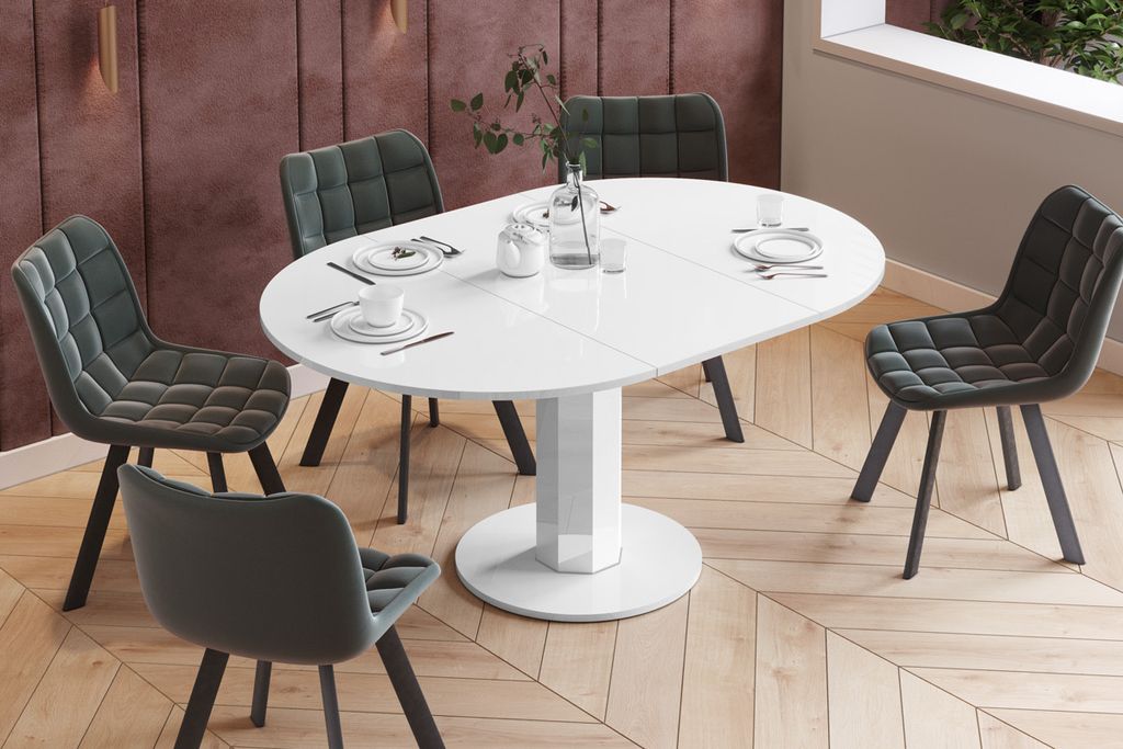 Design Esstisch Tisch HES-111 rund oval Hochglanz ausziehbar 100-148cm