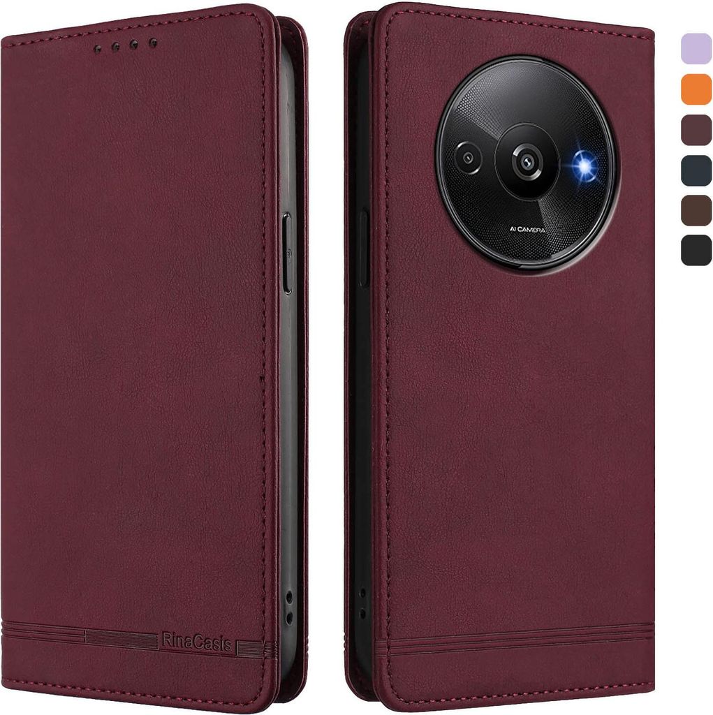 Hülle für Xiaomi Poco C61/Redmi A3 / A3X, Retro Kunstleder Ständer Klapphülle mit Kartenfächer und Magnetische Rot