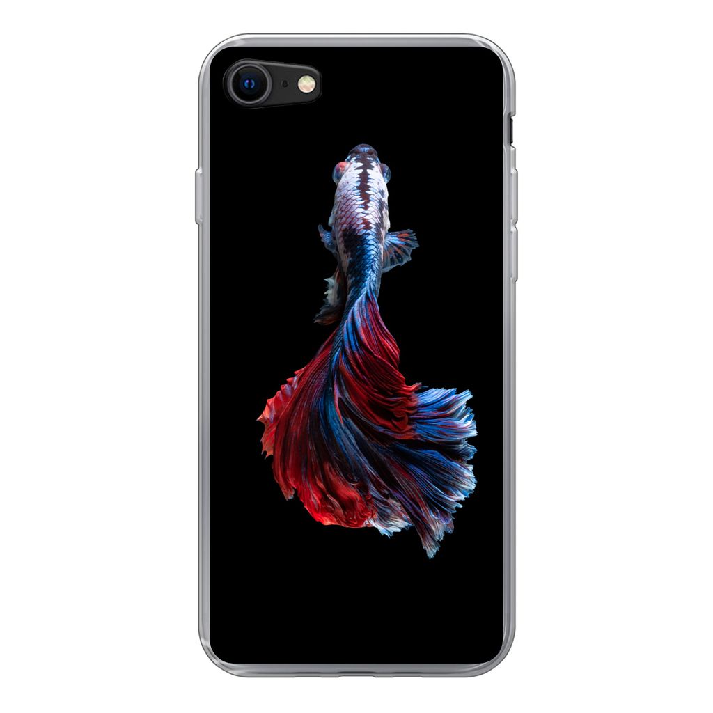 MuchoWow Handyhülle Schutzhülle Hülle für iPhone 7 Fisch - Schwanz - Schwarz Silikon Softcase Handy Hülle - Kartenhalter