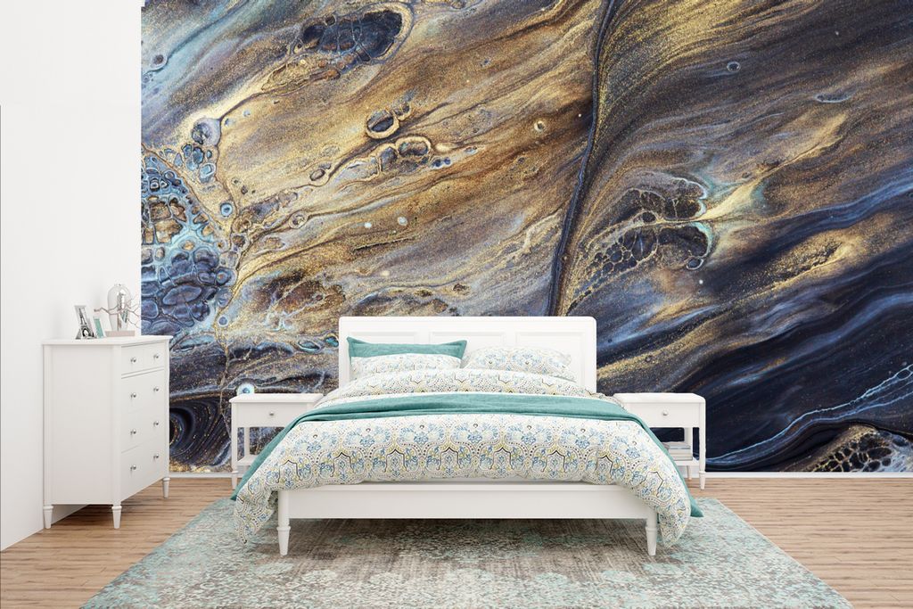MuchoWow Fototapete für Wohnzimmer oder Schlafzimmer Wandtapete Vinyl Motivtapete Marmor - Gold - Aquarell - Textur - Marmoroptik - 435x260 cm -...