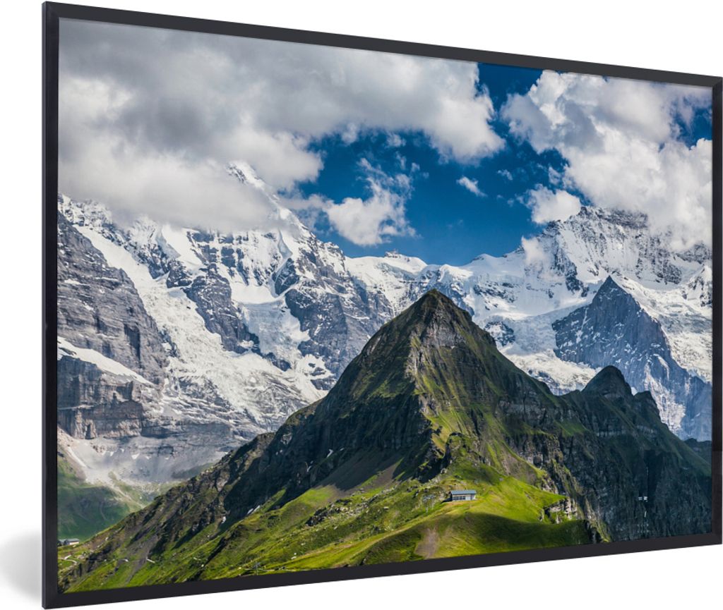 MuchoWow MuchoWow Gerahmtes Poster Blick auf Mönch und Jungfrau am Schweizer Eiger 60x40 cm - Poster mit zchwarzem Bilderrahmen - Printing - W...