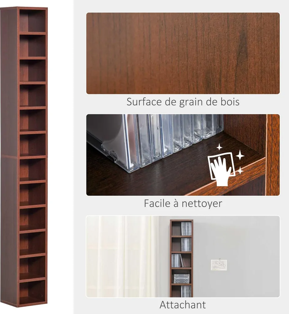 Colonne rangement 12 compartiments pour 204 CD - Meuble slim 21x20x175cm - 7