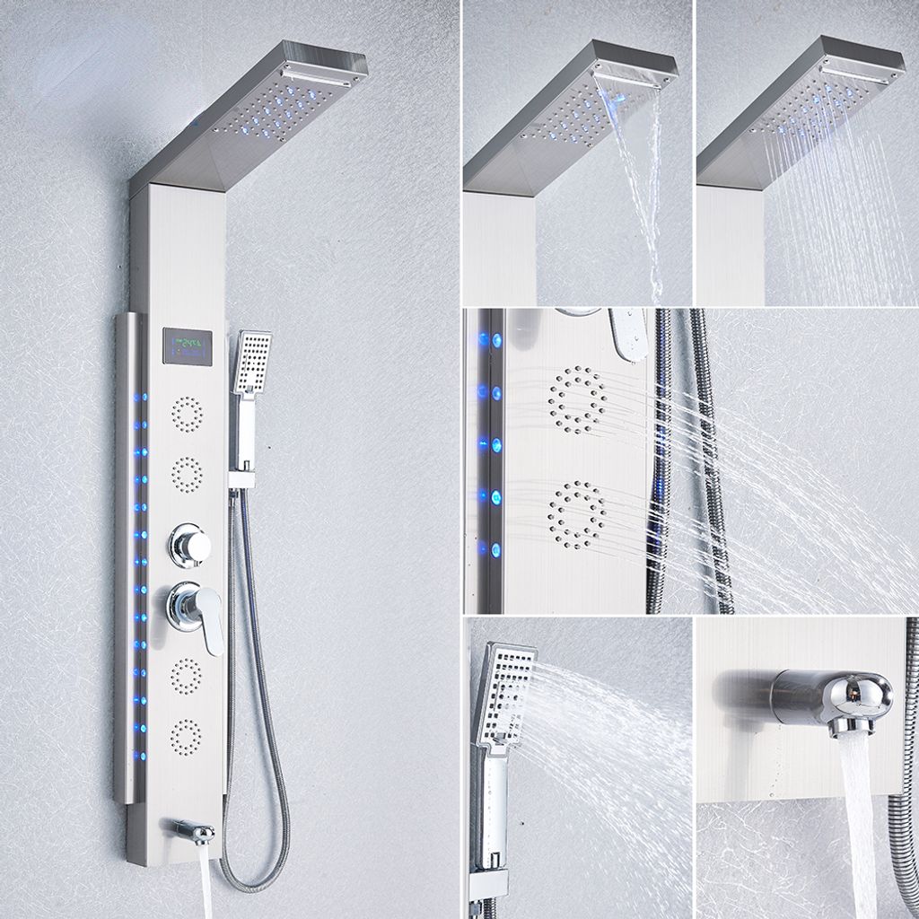 LED Licht Dusche Wasserhahn Badezimmer SPA Massage Jet Dusche Säule Duschsystem Regen Dusche Panel Kunststoff Sprayer Kopf